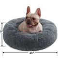 24" Calming Dog Bed for Medium Small Dogs, Donut Plush Pet Bed, Anti-Anxiety Cuddler Cozy Soft Cat Bed